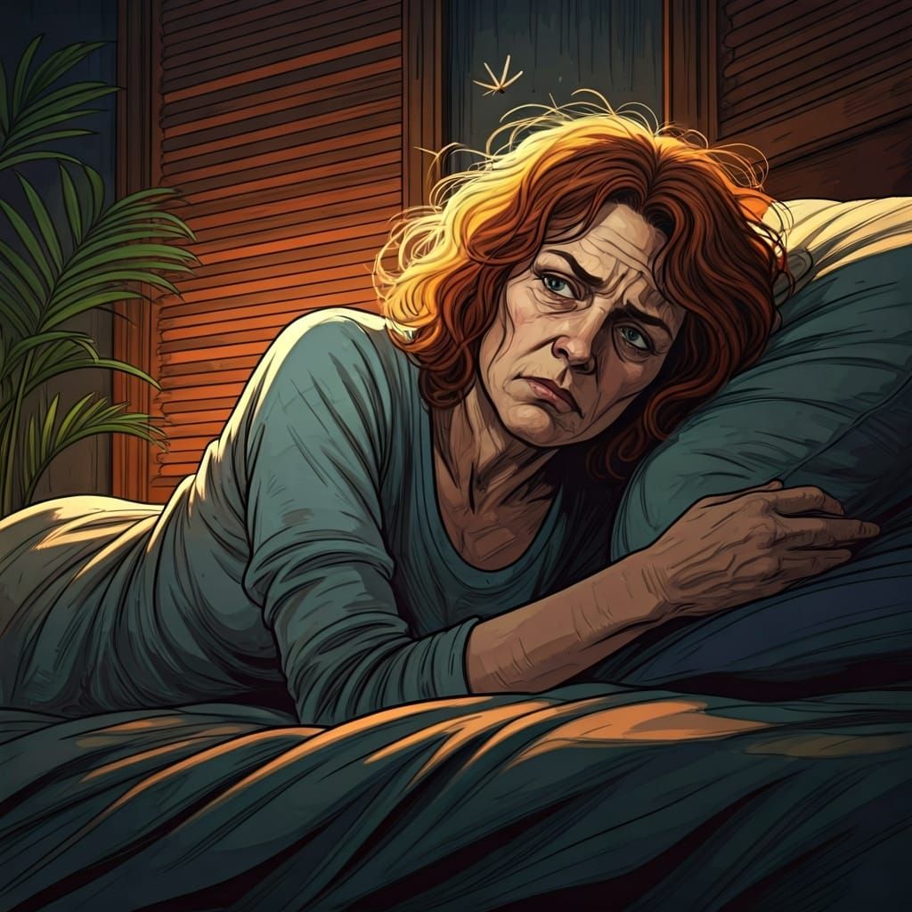 Irritated Woman in Bed, Egon Schiele Style Sketch