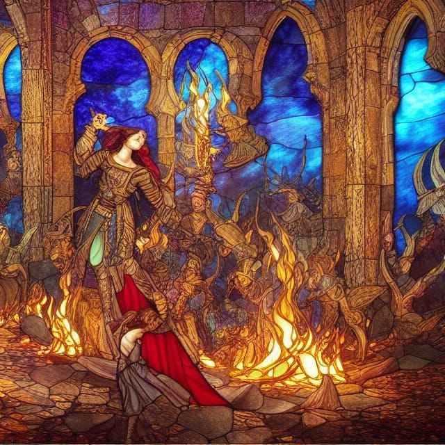 Stained Glass Pyre: Burning Witches in Digital Art