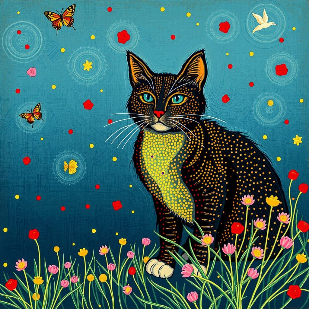 Pointillistic Cat Explores a Pointillistic World