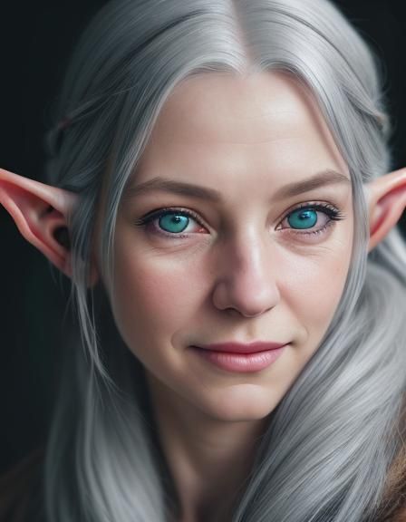 Realistic Portrait of Smiling Old Elf in Pastel