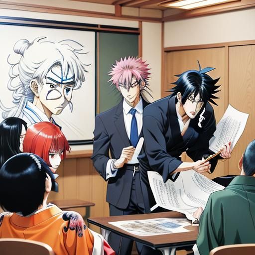 Scene: A manga classroom. Professor Kaiba, a stern-looking m...