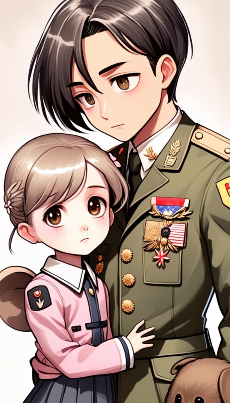 Anime Girl with Rabbit and Boy in Uniform