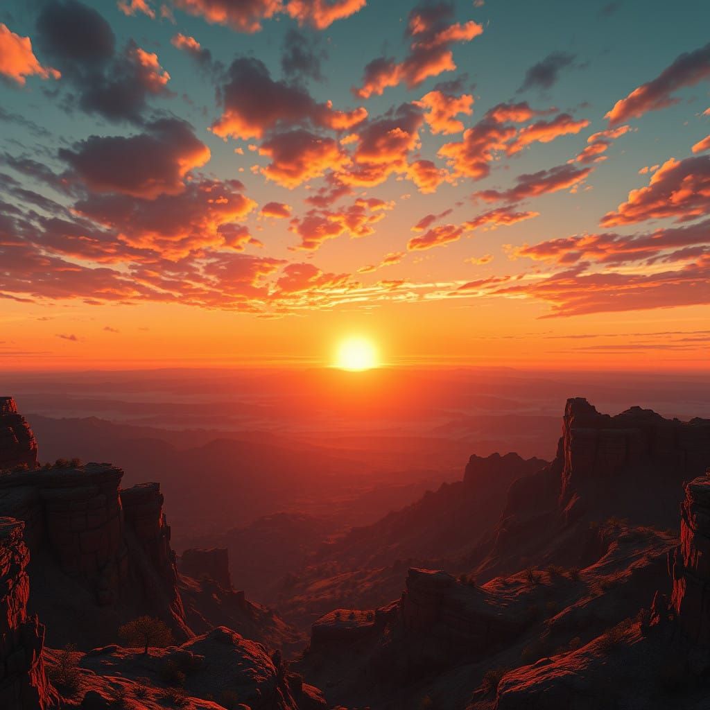 Surreal Golden Sunrise on a Fantastical Horizon in Unreal En...