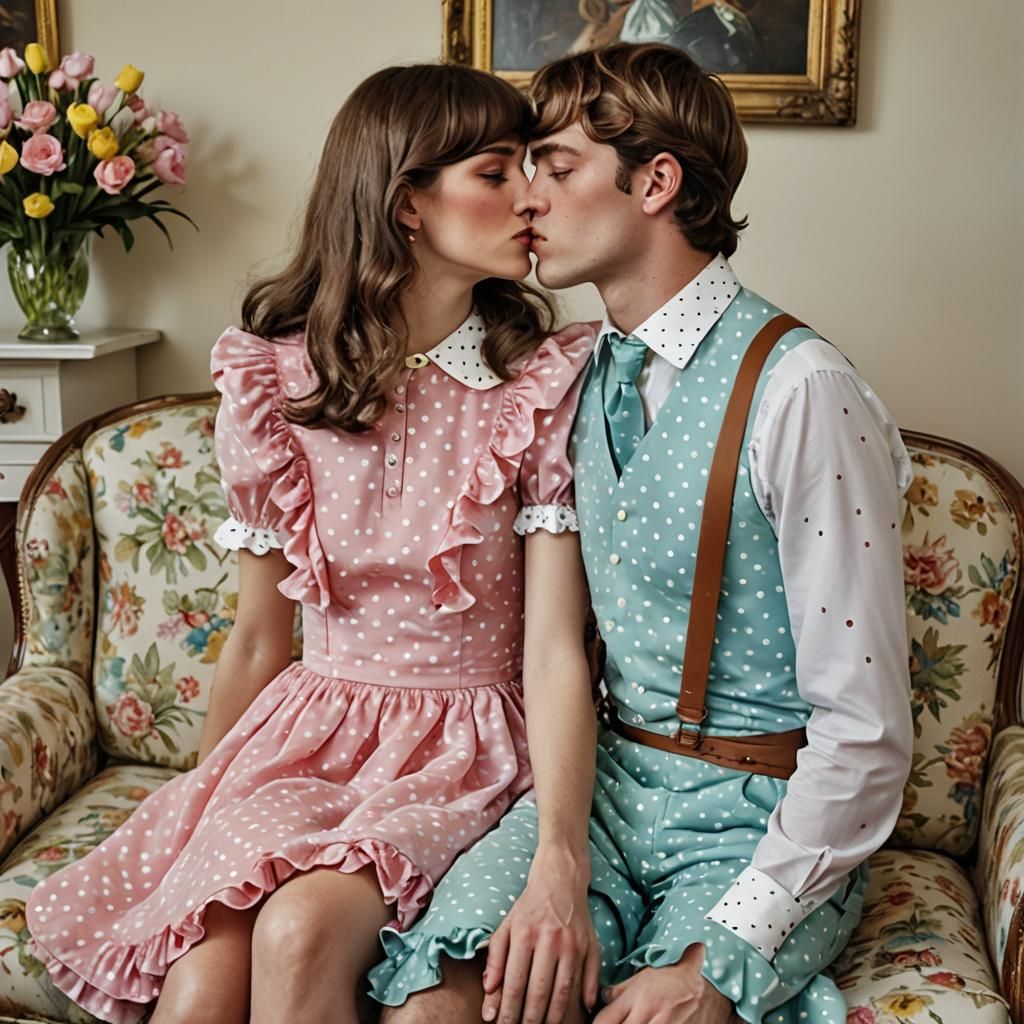 Young Couple Portrait in Frilly Easter Dresses