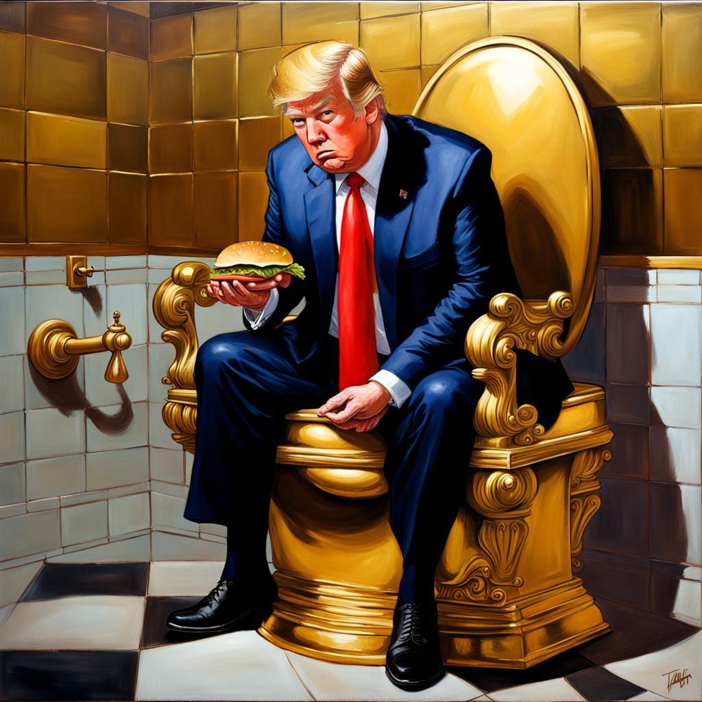 Donald Trump as Propaganda Art on Golden Toilet
