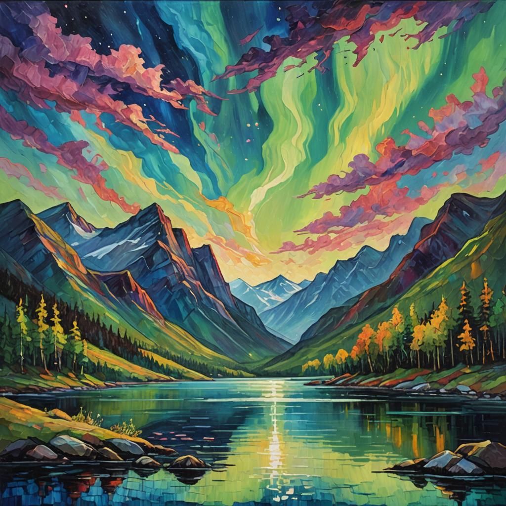 Northern Lights: Neo-Impressionist Oil Painting