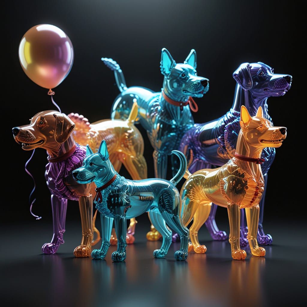 Balloon Animal Family of Dogs in Concept Art