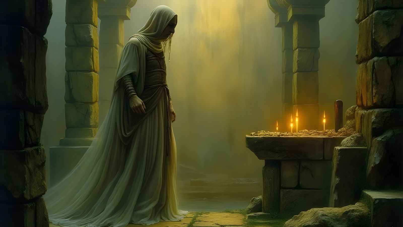 Mystical Oracle Temple in Watercolor Style