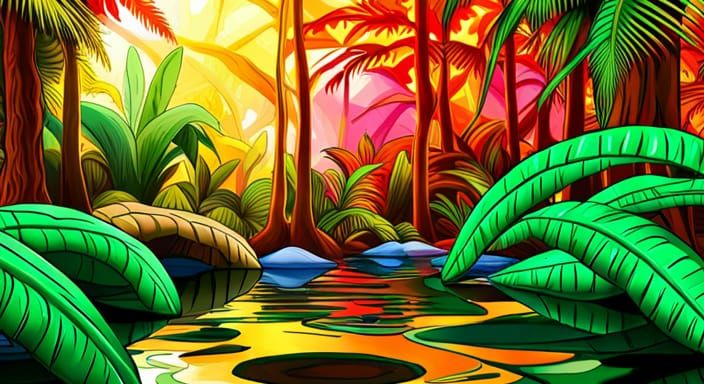 Rainbows Through Rainforest with Hyperrealistic Cat