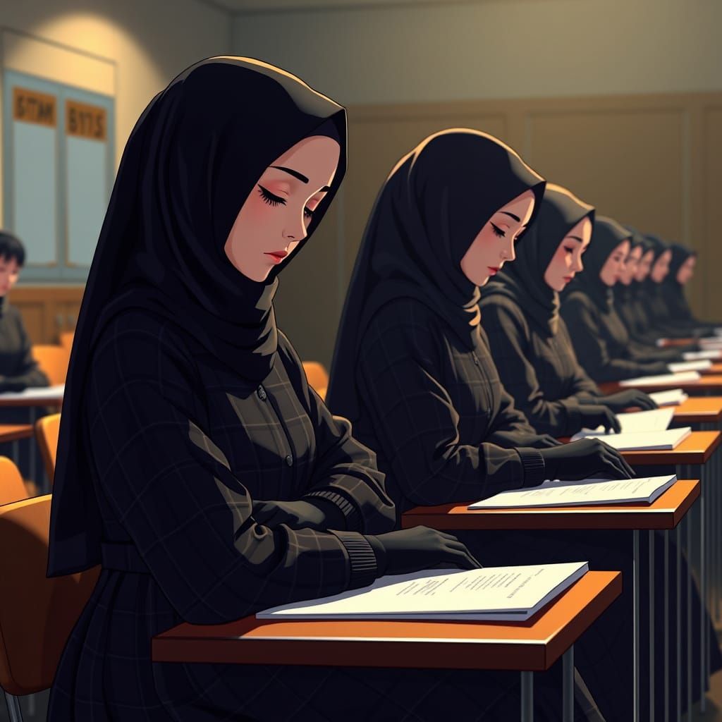 Victorian Hijab Students in Studio Trigger Anime Style