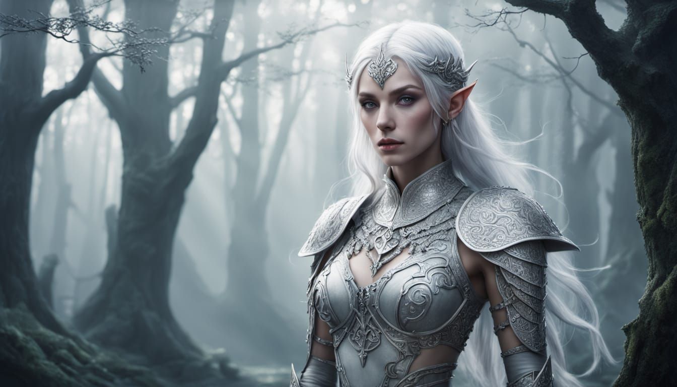 Ethereal Fantasy Portrait in Intricately Designed Metal Armo...