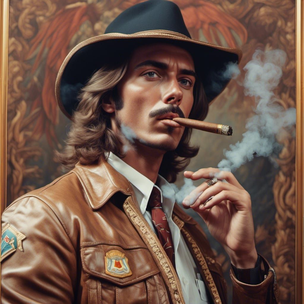 1970s Star Smoking Cigar in Portrait