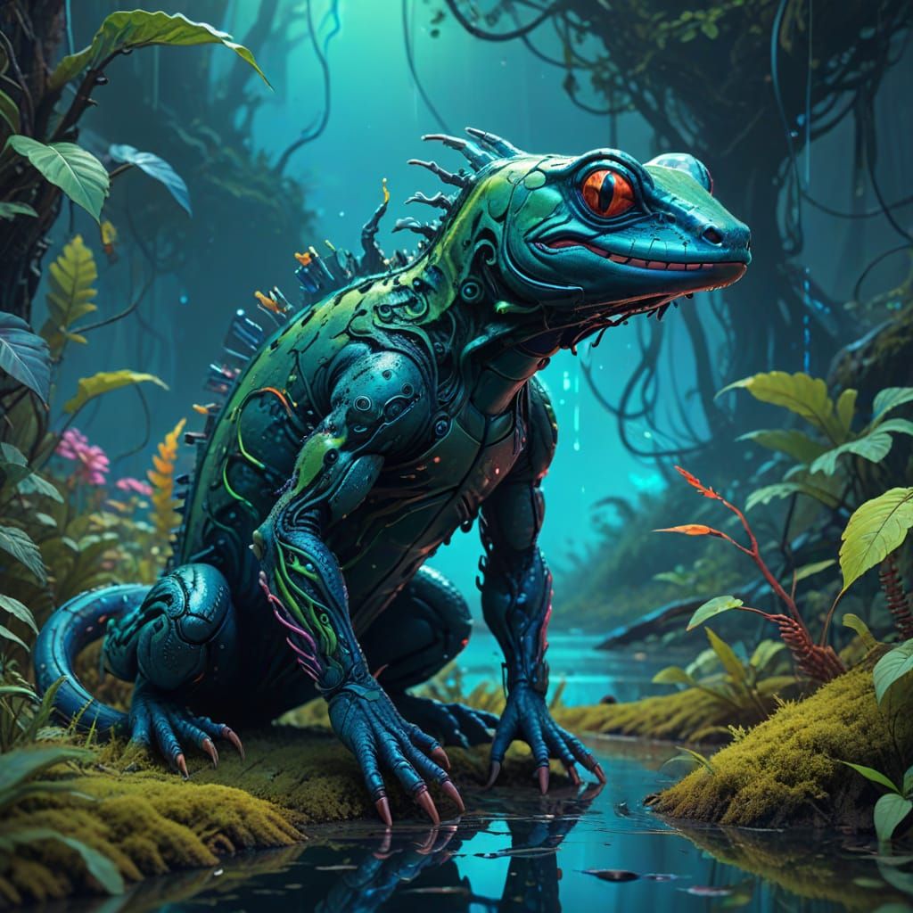 Surreal Salamander with Extra Limbs in Vibrant Digital Art