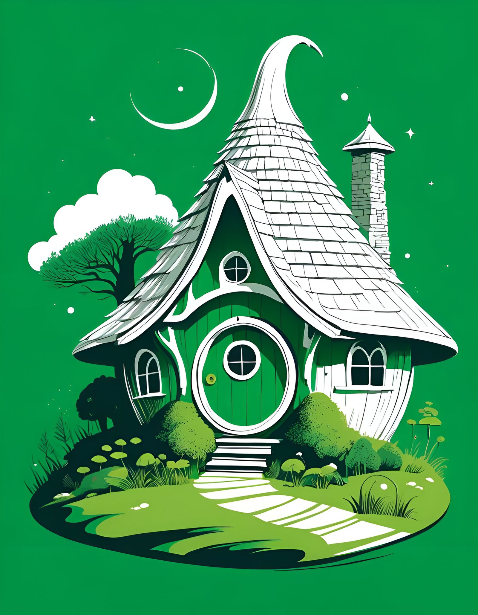 Whimsical Hobbit House in Sketchnote Style