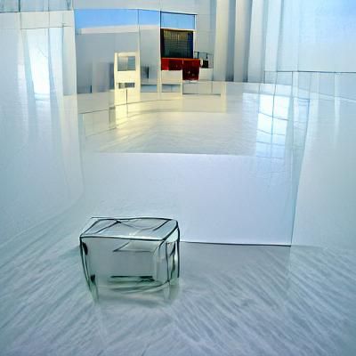 Hyperrealistic Glass Cube in Empty White Room