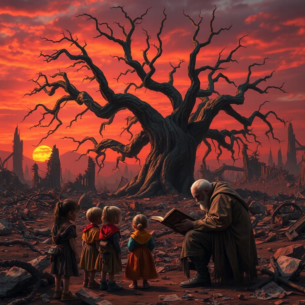 Ethereal Apocalypse: Ancient Tree Stands Tall in Ruined Worl...