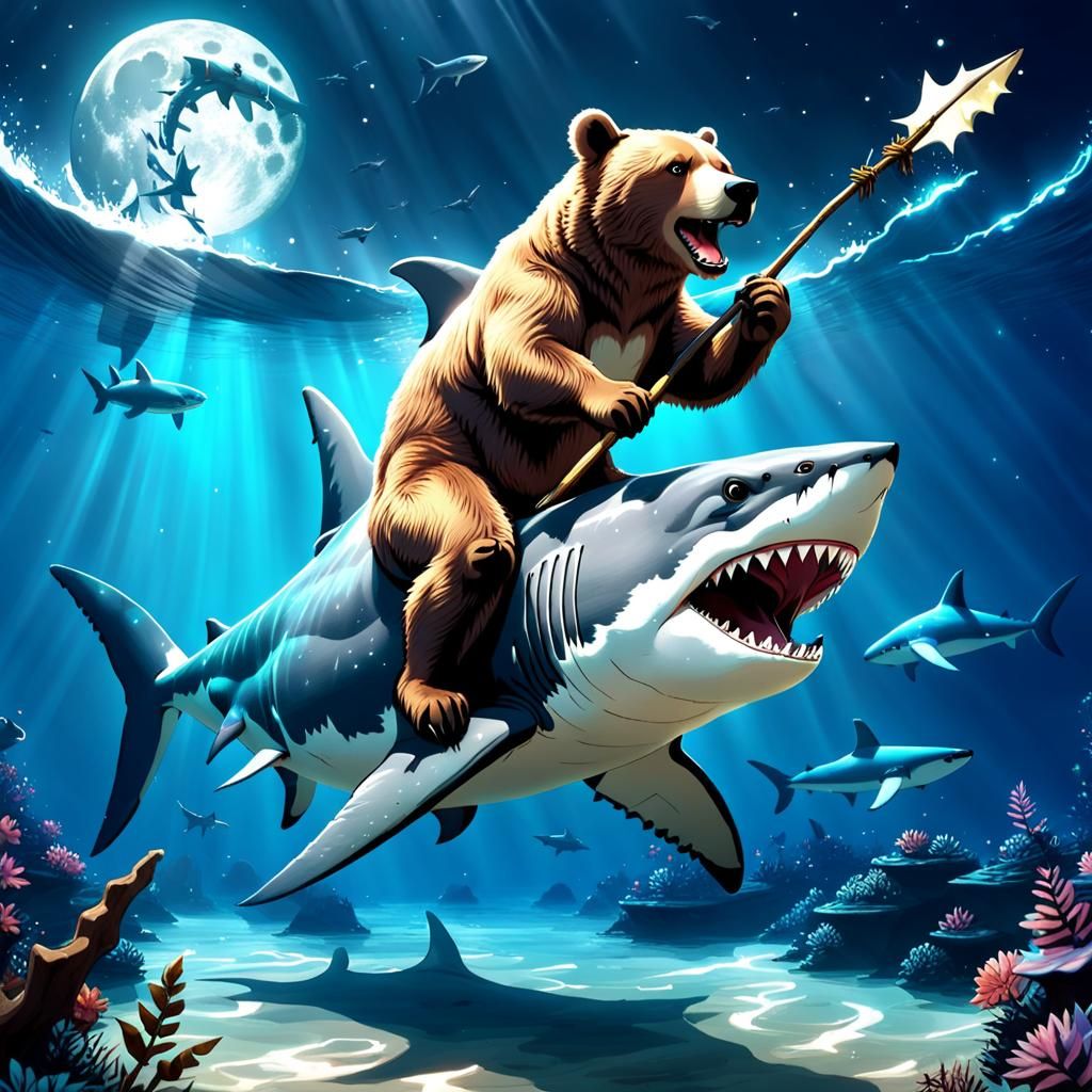 Bear Rides Shark in Epic Anime Battle