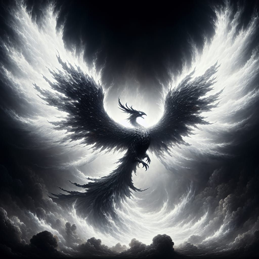 Underworld Phoenix in Shadowy Black Fire