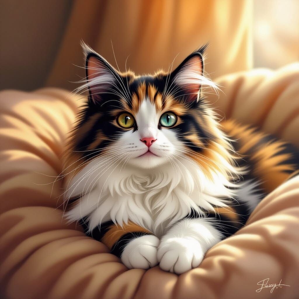 Calico Ragamuffin Cat in Dreamy Style