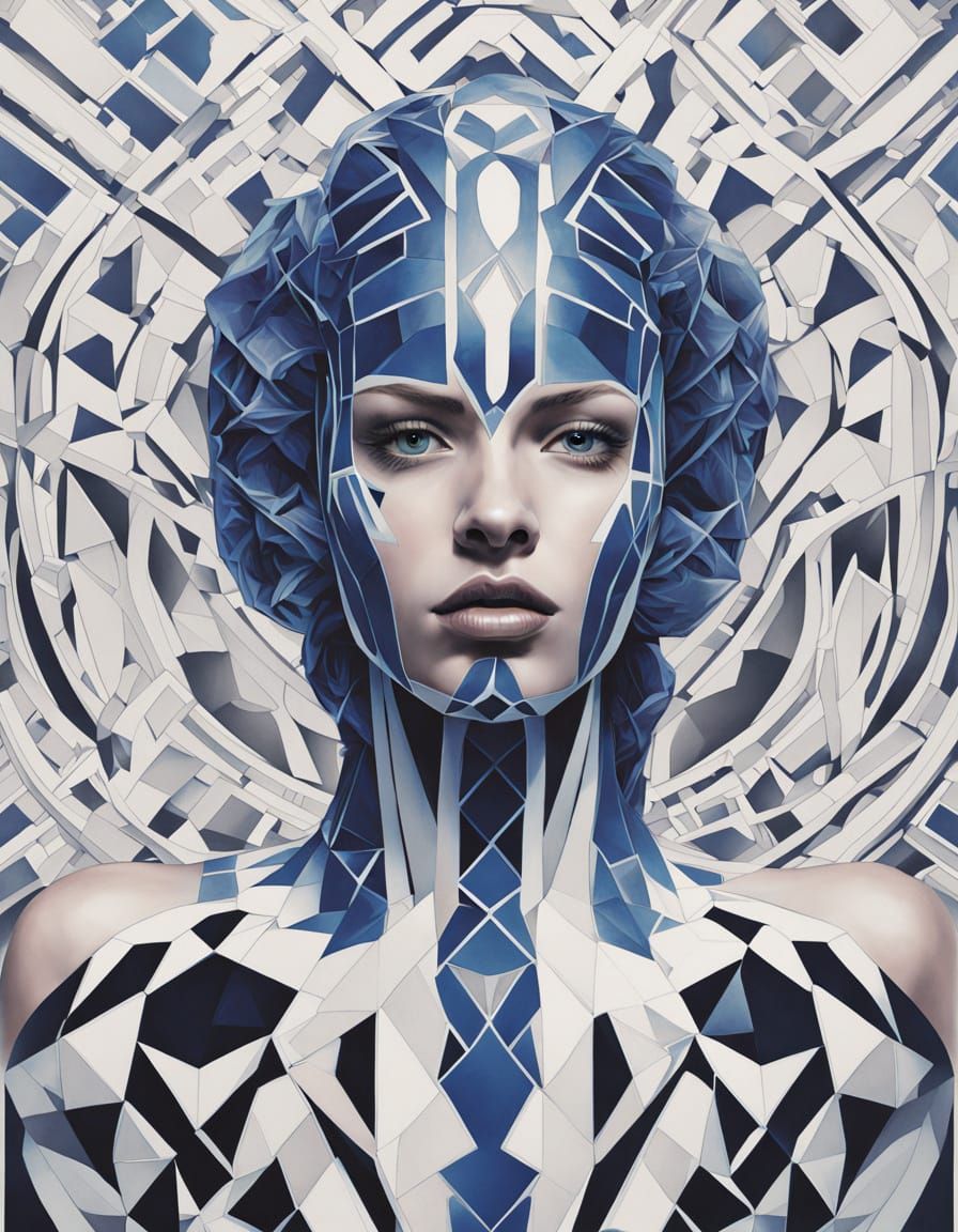 Geometric Woman: A Hyperrealistic Biomechanical Portrait