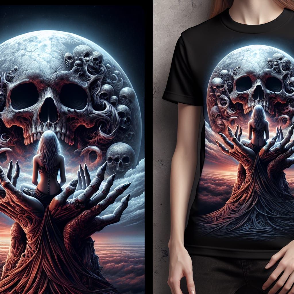 T-Shirt Design: Skull on Hands, Fantasy Concept Art