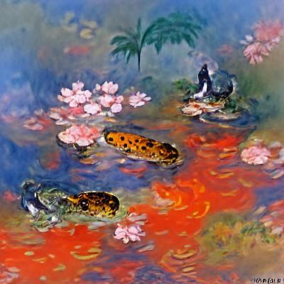 Monet Style Koi Pond with Lotus Flowers