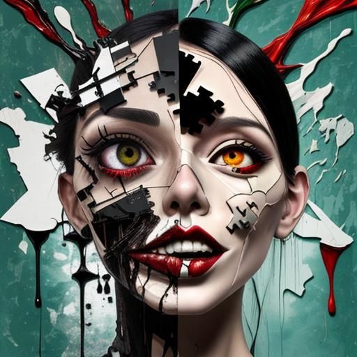 Distorted Fragmented Face as Digital Collage