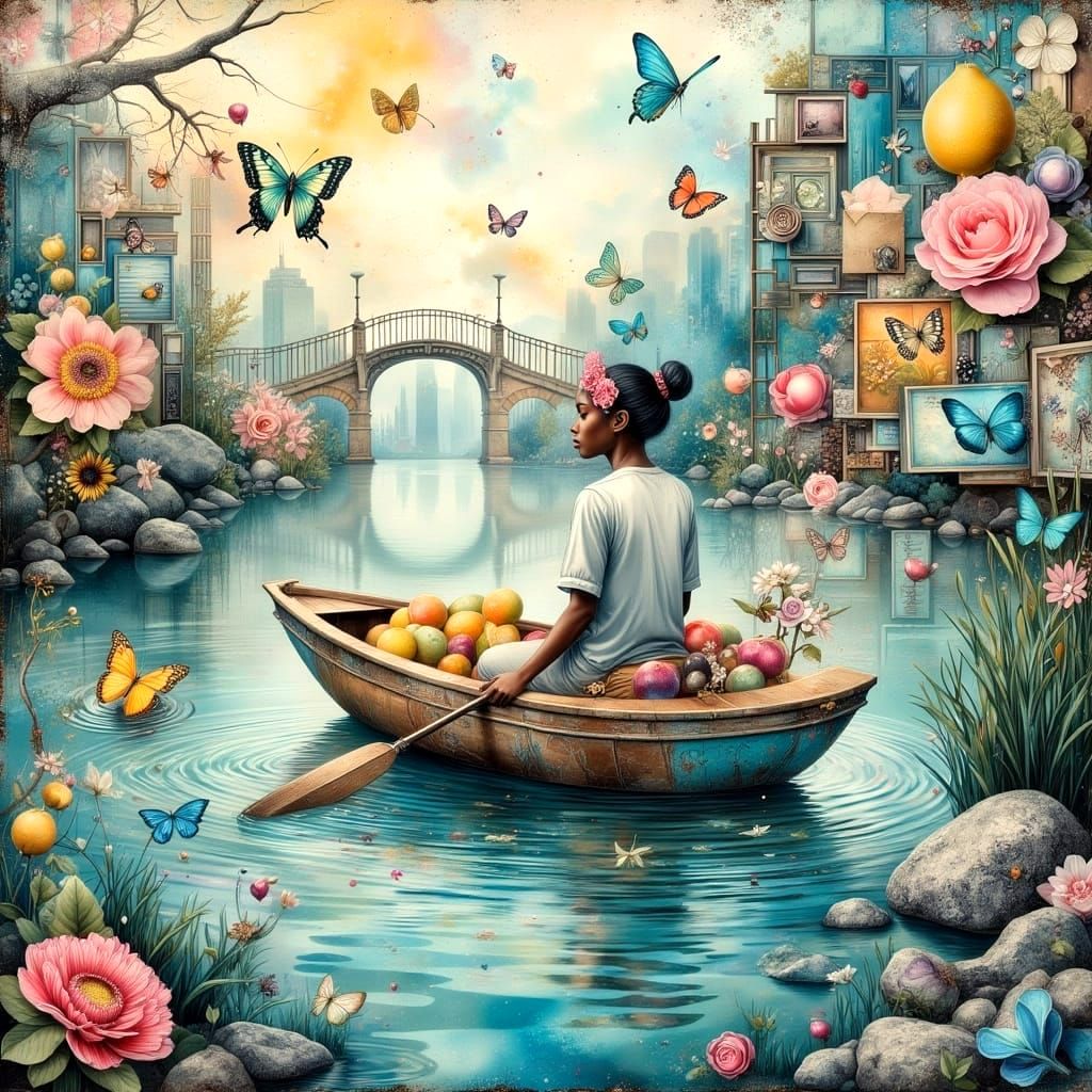 Surreal Bird Collage with Mixed Media Elements