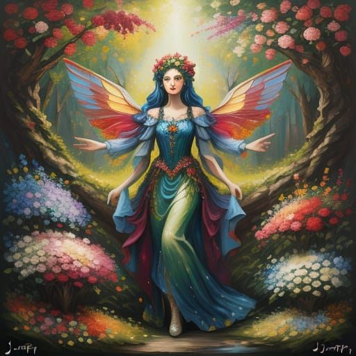 Fairy Crafted from Flowers in a Vibrant Forest