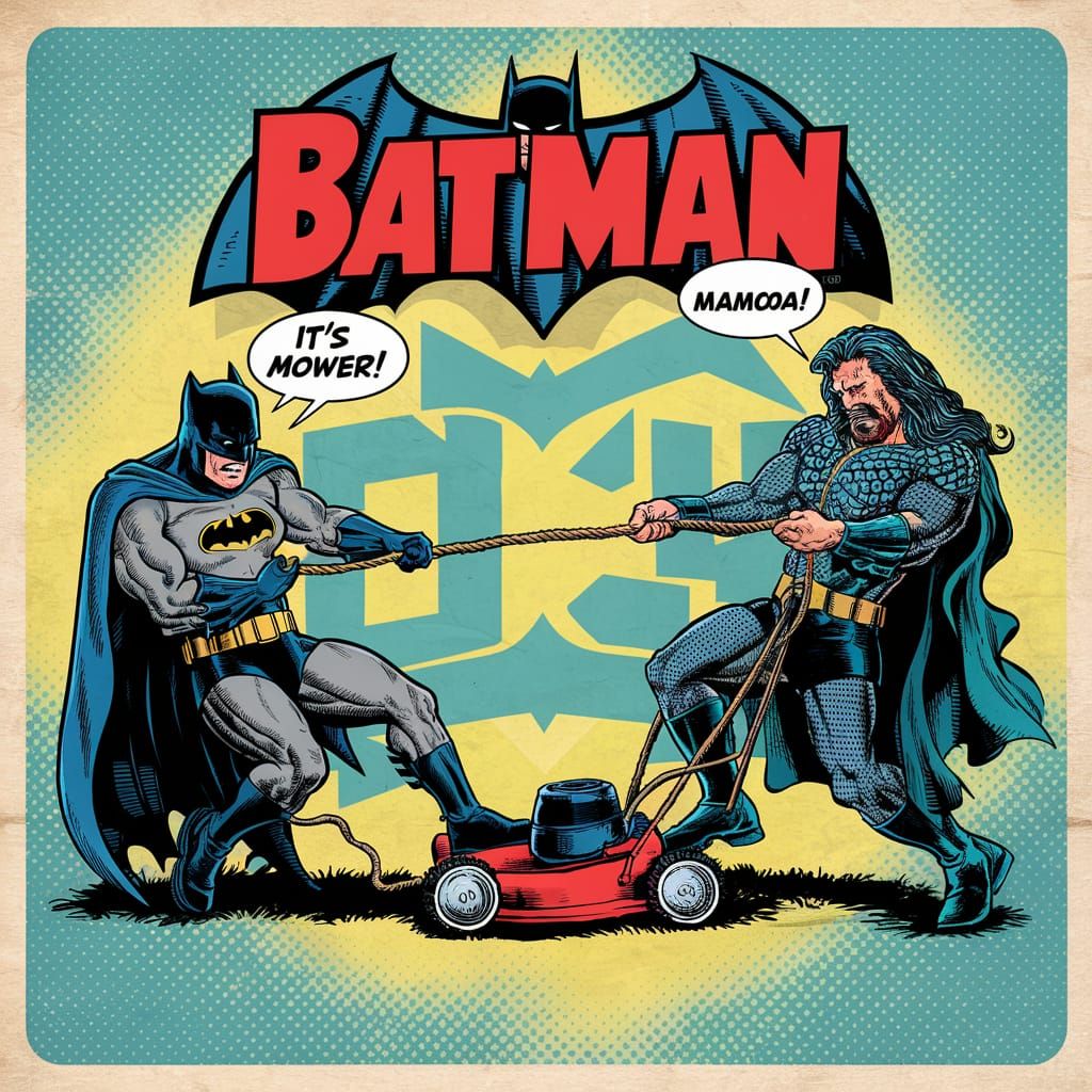Batman and Aquaman Tug-of-War Comic Illustration