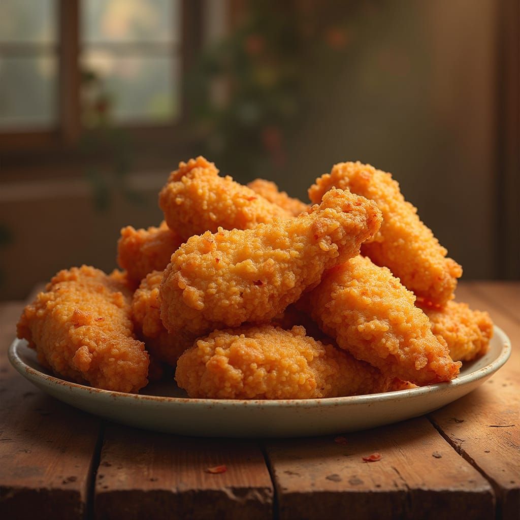Golden Fried Chicken on a Cozy Rustic Table