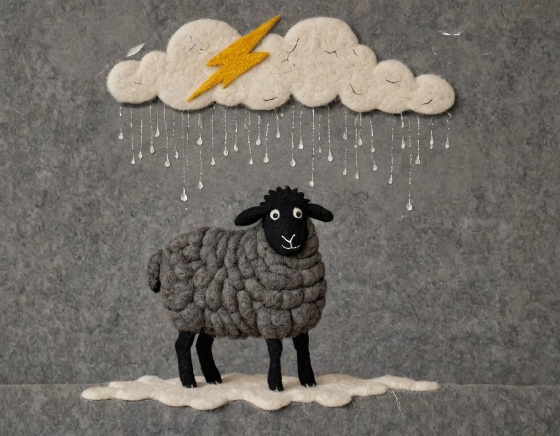 Felted Wool Black Sheep in Textile Art Style