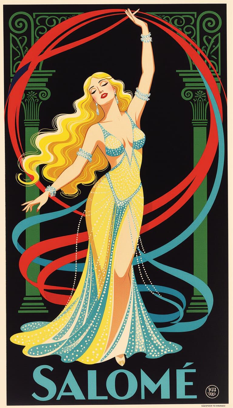 Vintage Salome Film Poster: Glamorous Woman in Art Deco Styl...