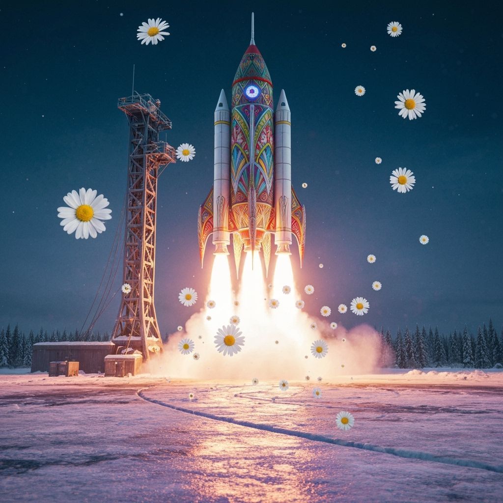 Crystal Rocket Launch with Animated Daisies in Art Deco Styl...