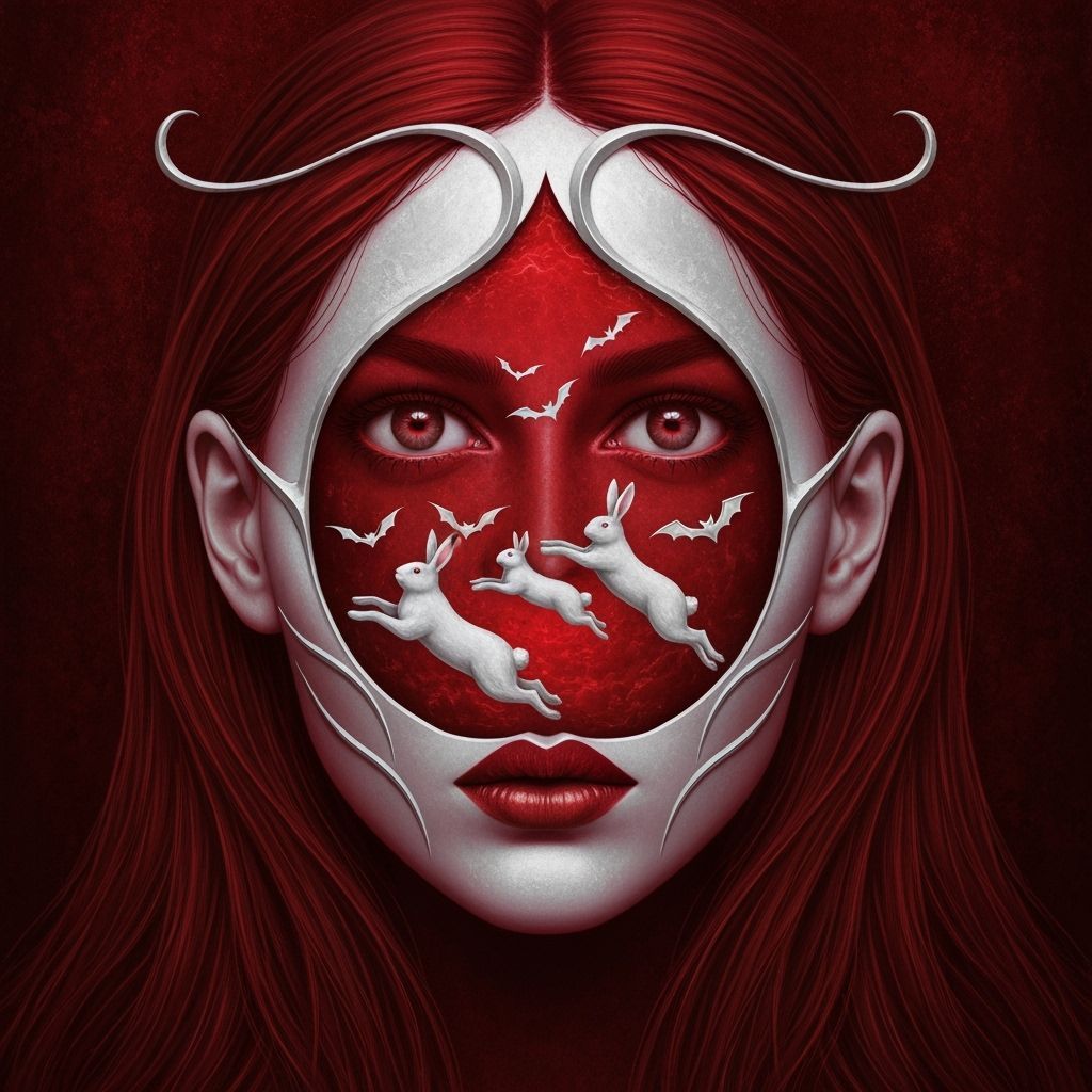 Gothic Witch Portal: Rabbits & Bats in Red and Silver