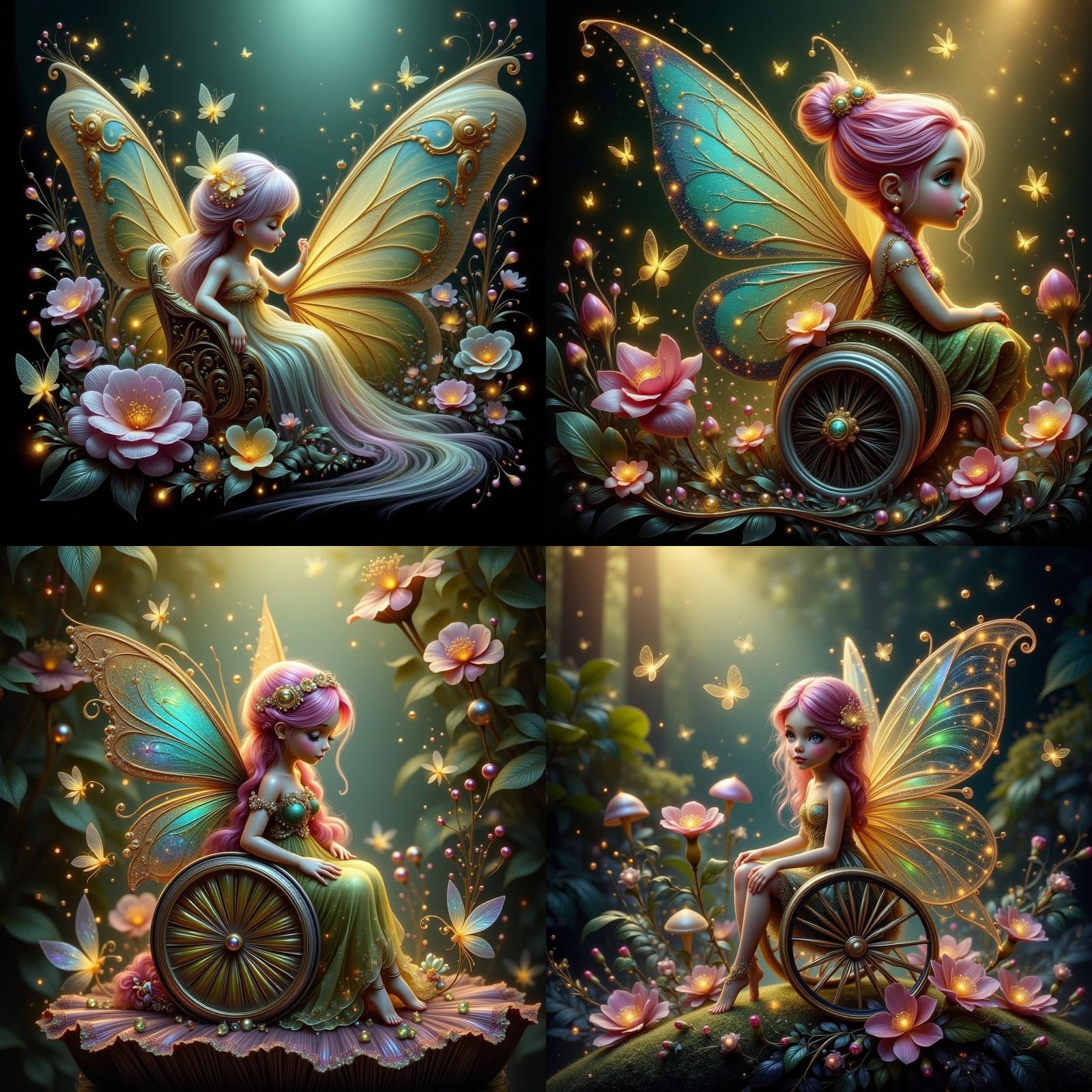 Whimsical Fairy in Ornate Wheelchair with Monarch Wings