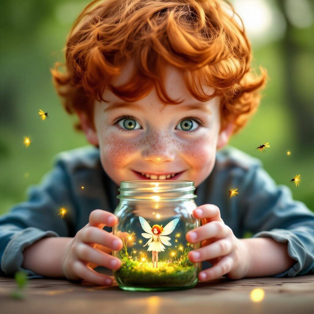 Boy Discovers Magical Fairy in Mason Jar