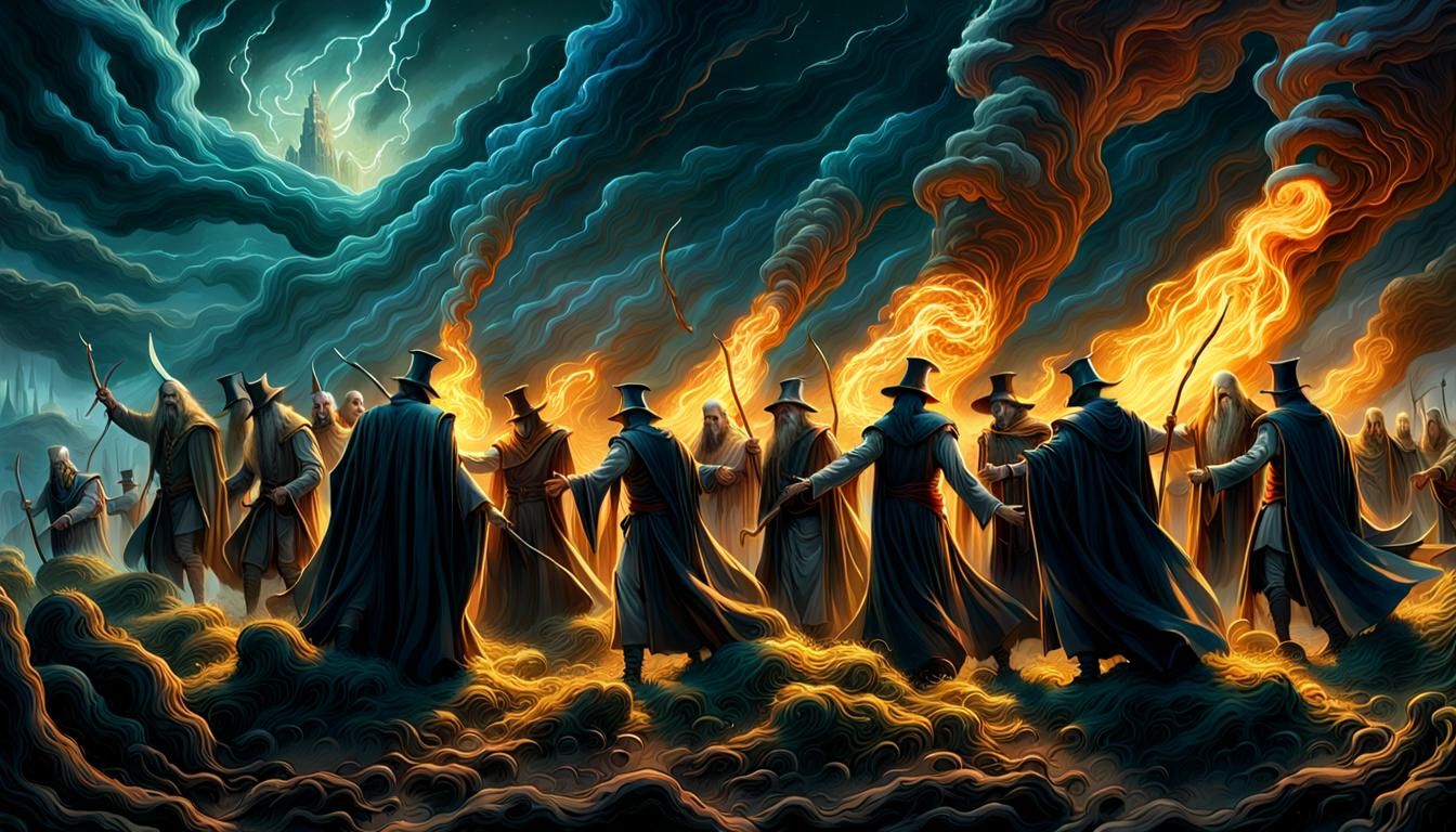 Epic Wizard Duel Under a Dark Sky