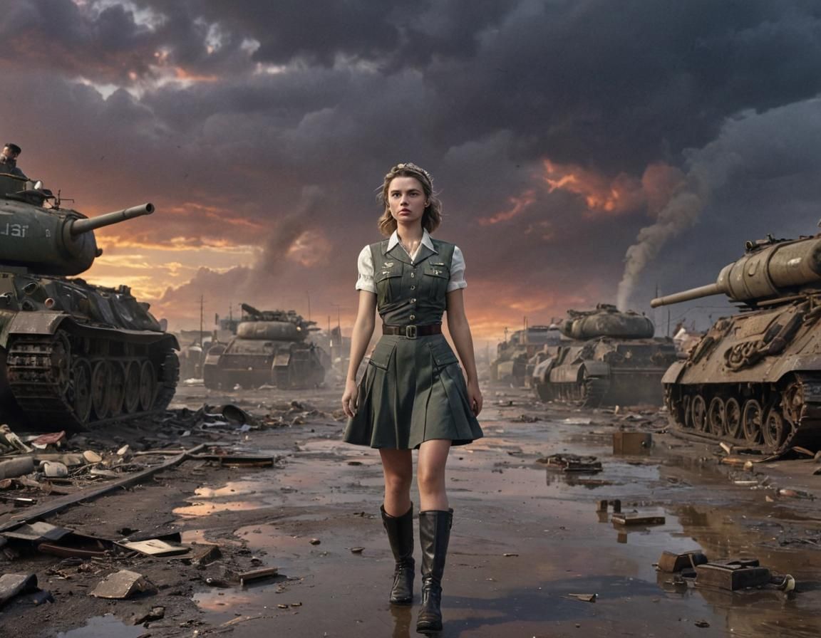 Dieselpunk Soldier Girl in Industrial Wasteland