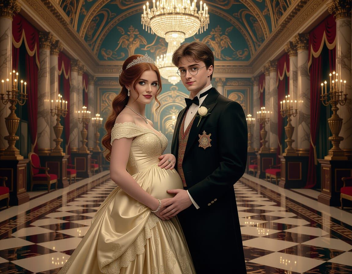 Harry Potter and Ginny Weasley in Surreal Ballroom