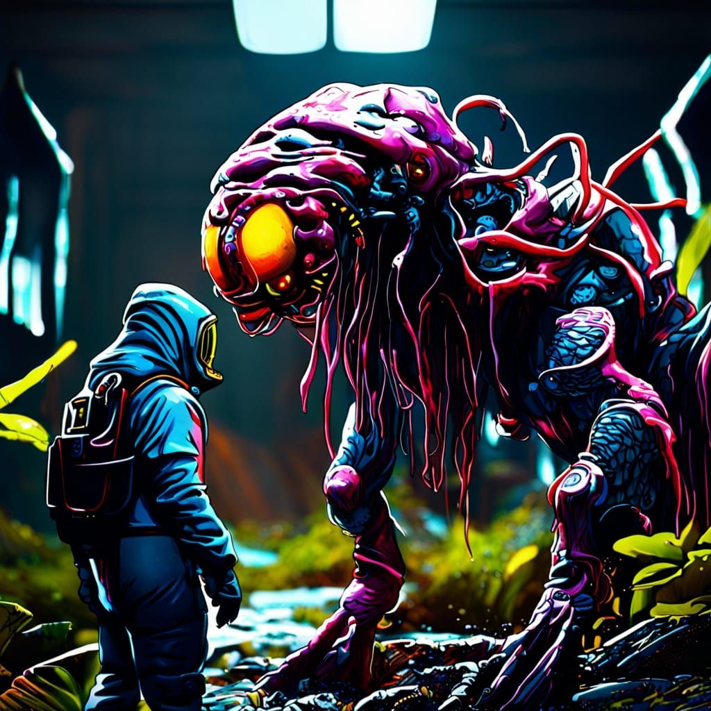 Hazmat Suit and Mutant Creature: Detailed Fantasy Art