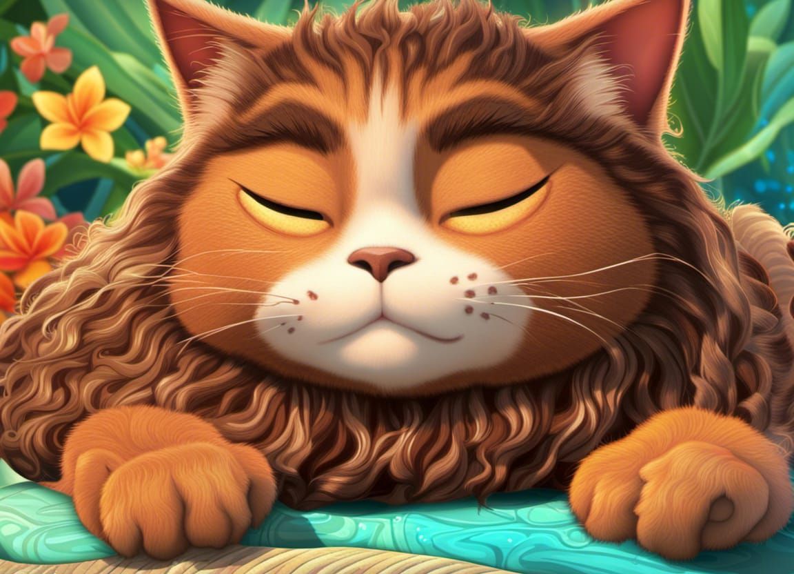 Animated Polynesian Cat Napping in Ocean Adventure