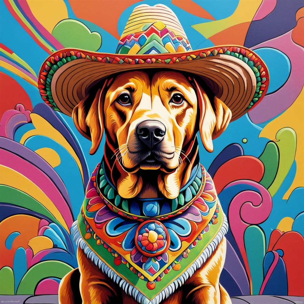 Vibrant Labrador in Matisse-KAWS Graffiti Sombrero