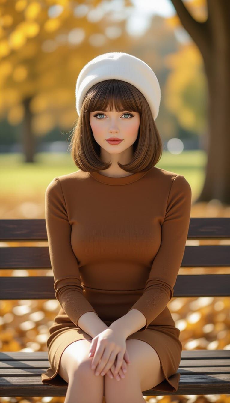 Young Scottish Woman in 1960s Mod Style Autumn Portrait