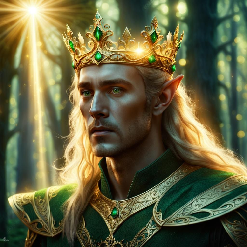 Elven King Oberon in Sunlit Forest