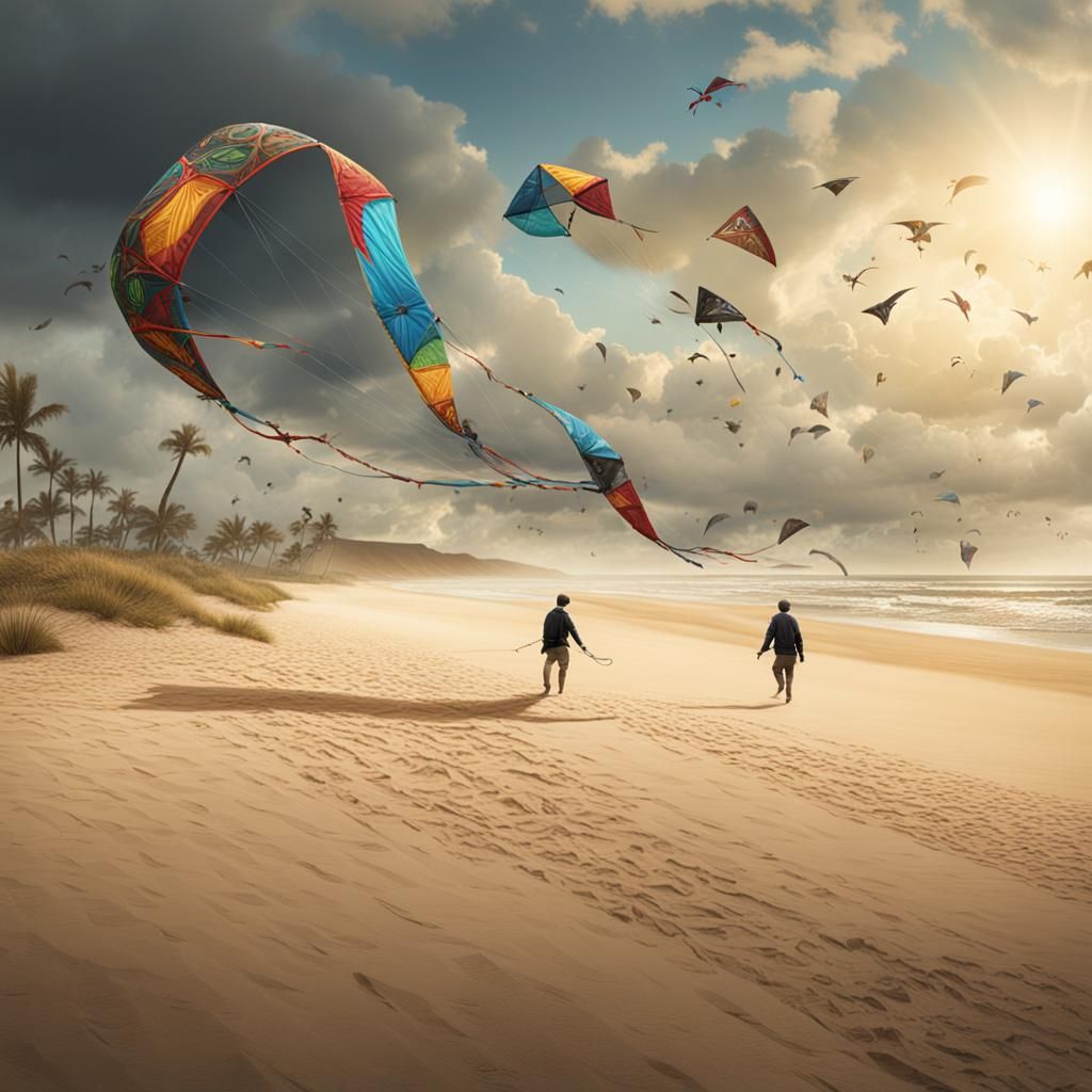 Kite Flying on Sandy Beach: Digital Matte Painting