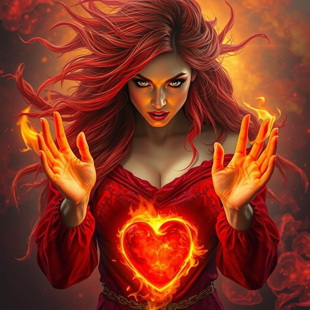 Enraged Fire-Woman in Dancing Flames