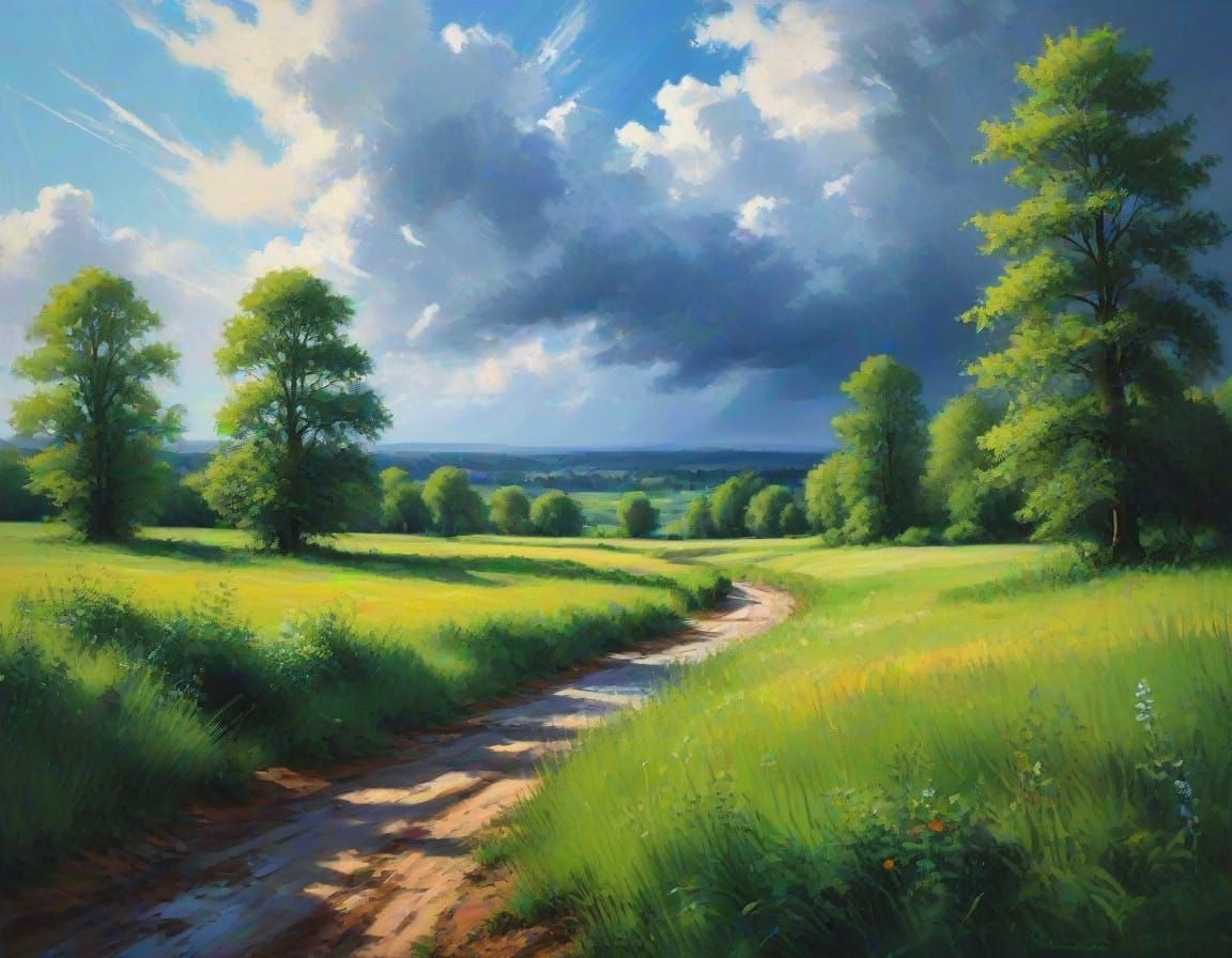 Impressionist Summer Storm Over Green Valley