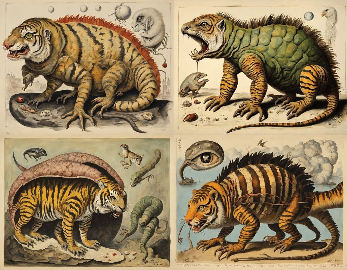 Grotesque Hybrid Creature in 1940s Style