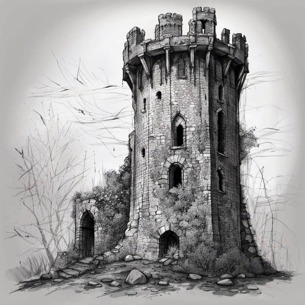 Medieval Tower Sketch in Fighting Fantasy Style